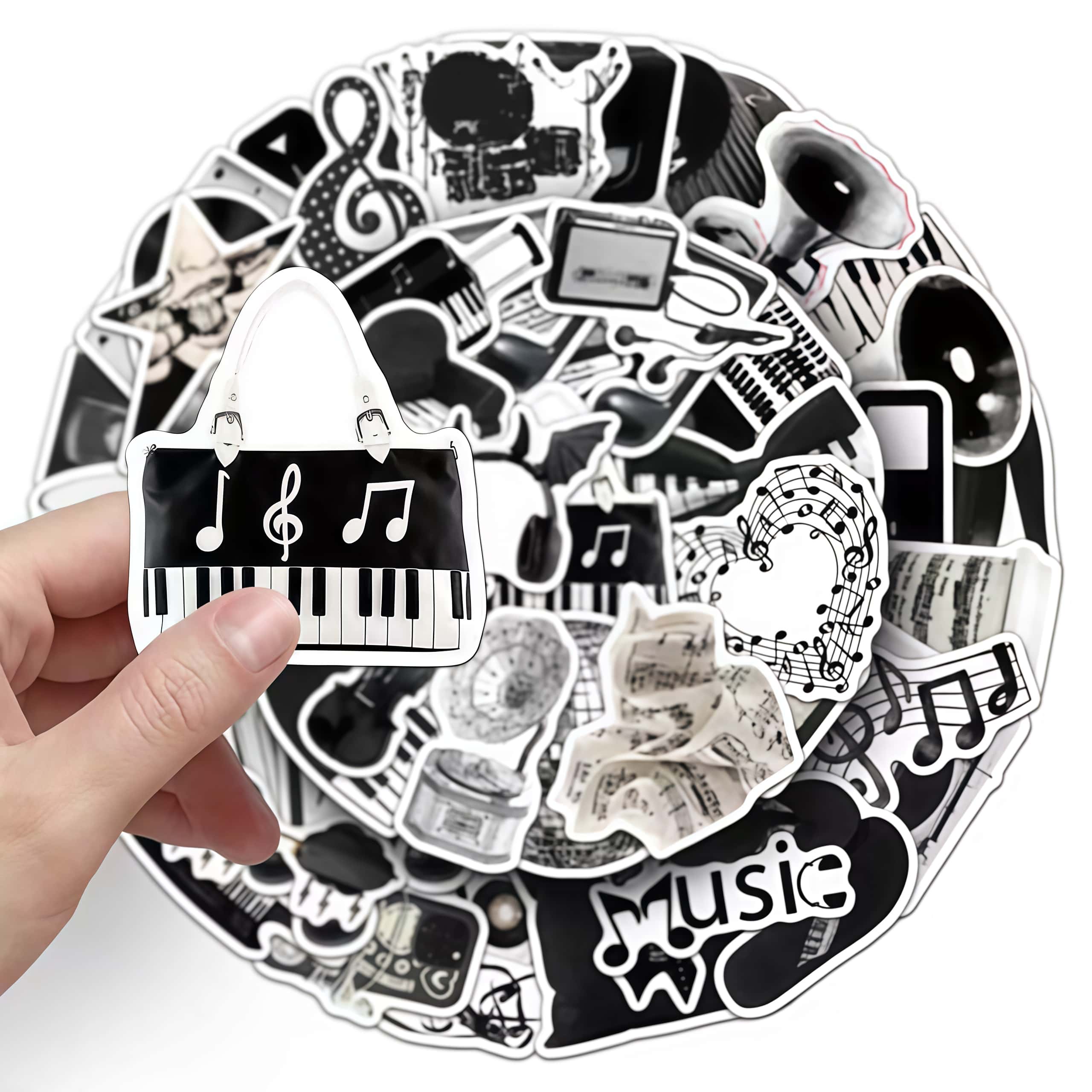 50 autocollants noirs et blanc - Musical Instrument Names avis et prix