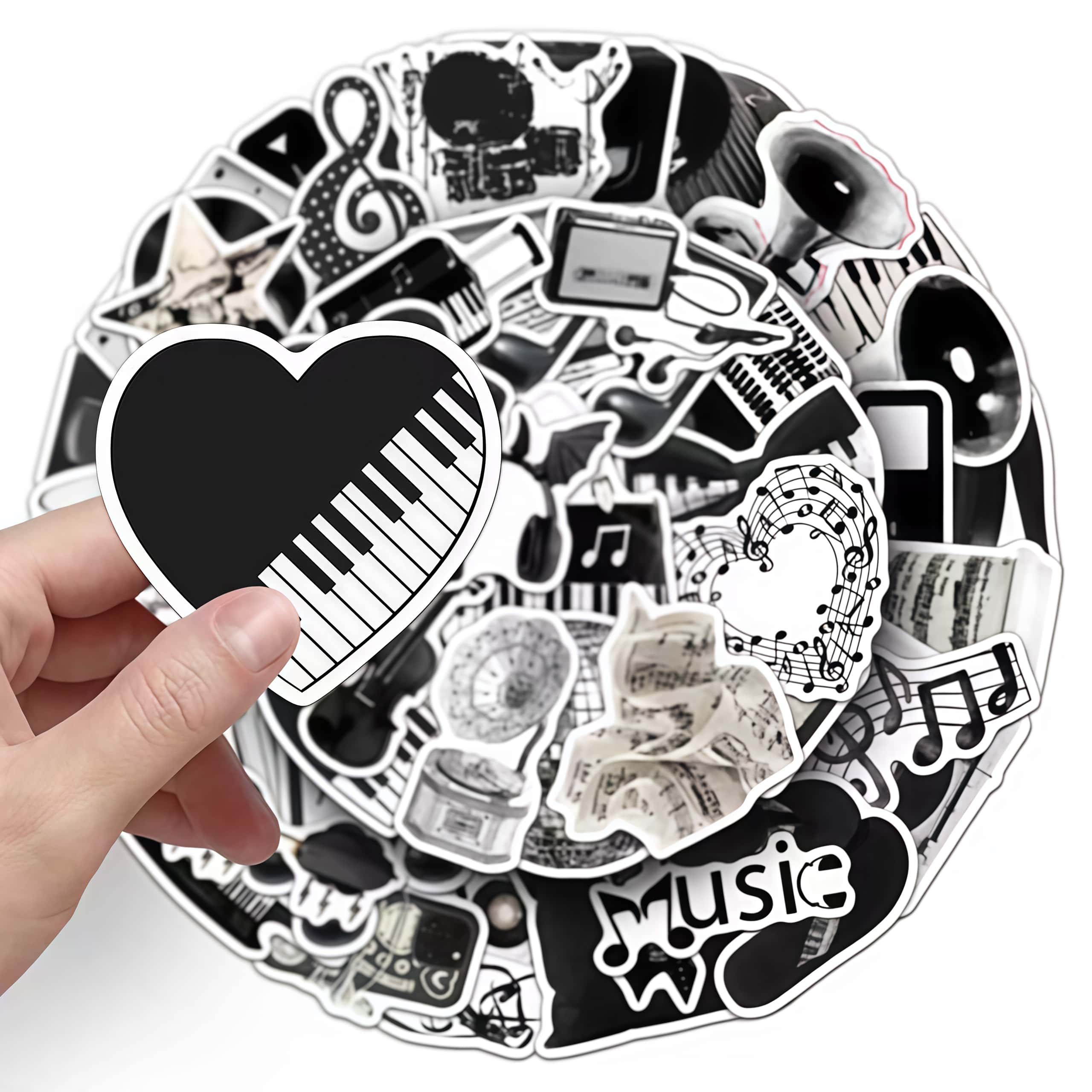 50 autocollants noirs et blanc - Musical Instrument Names avis et prix